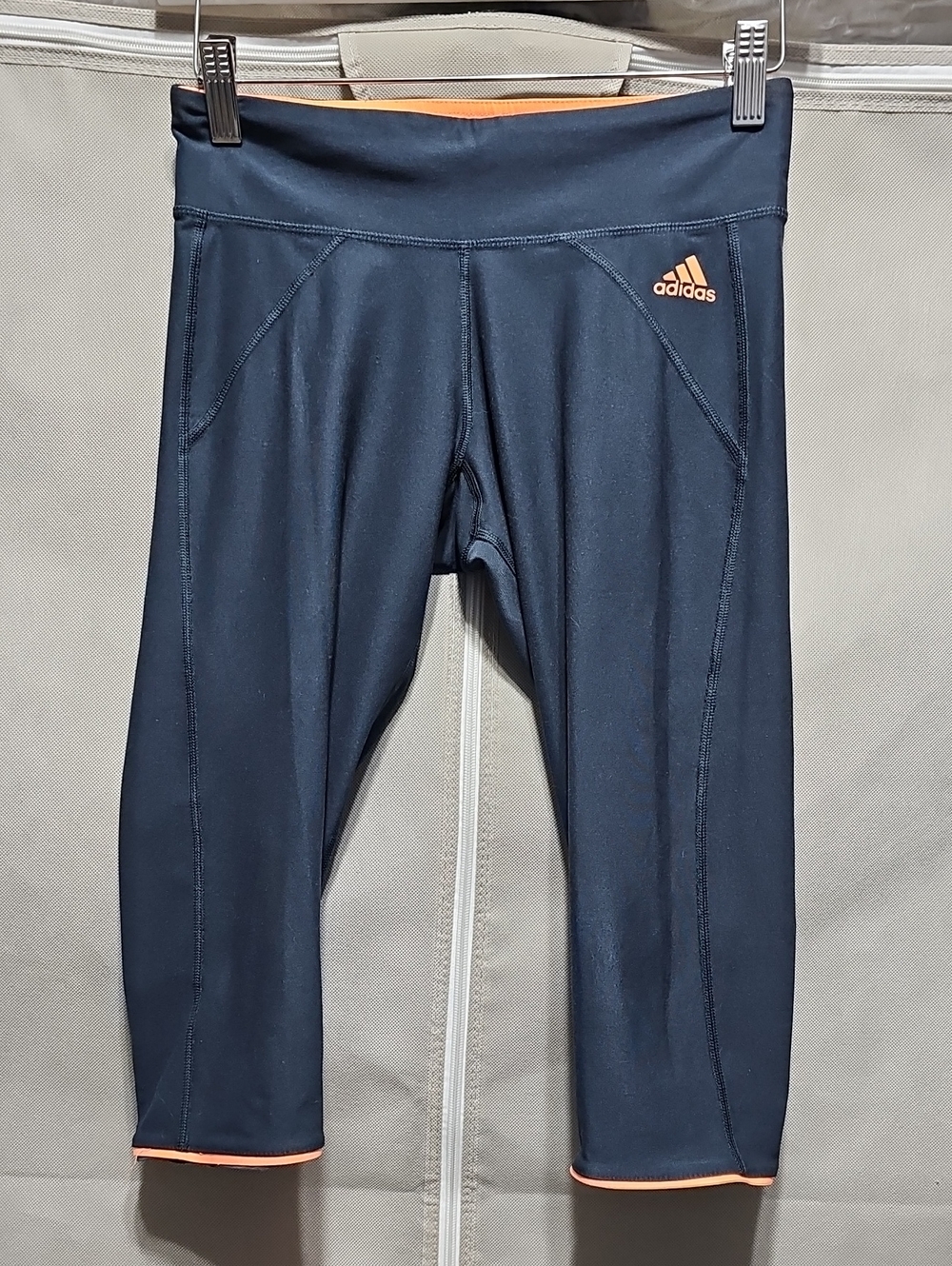 adidas Navy Capri Leggings with Peach Logo and Hem